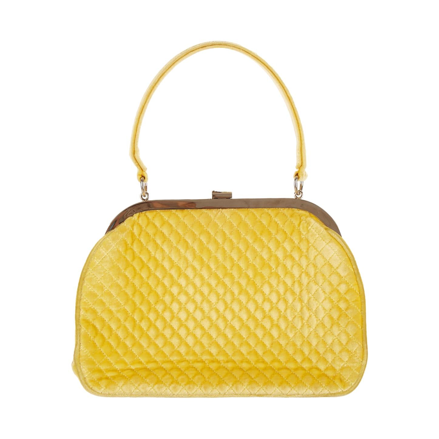 Chanel Yellow Velour Quilted Top Handle Bag