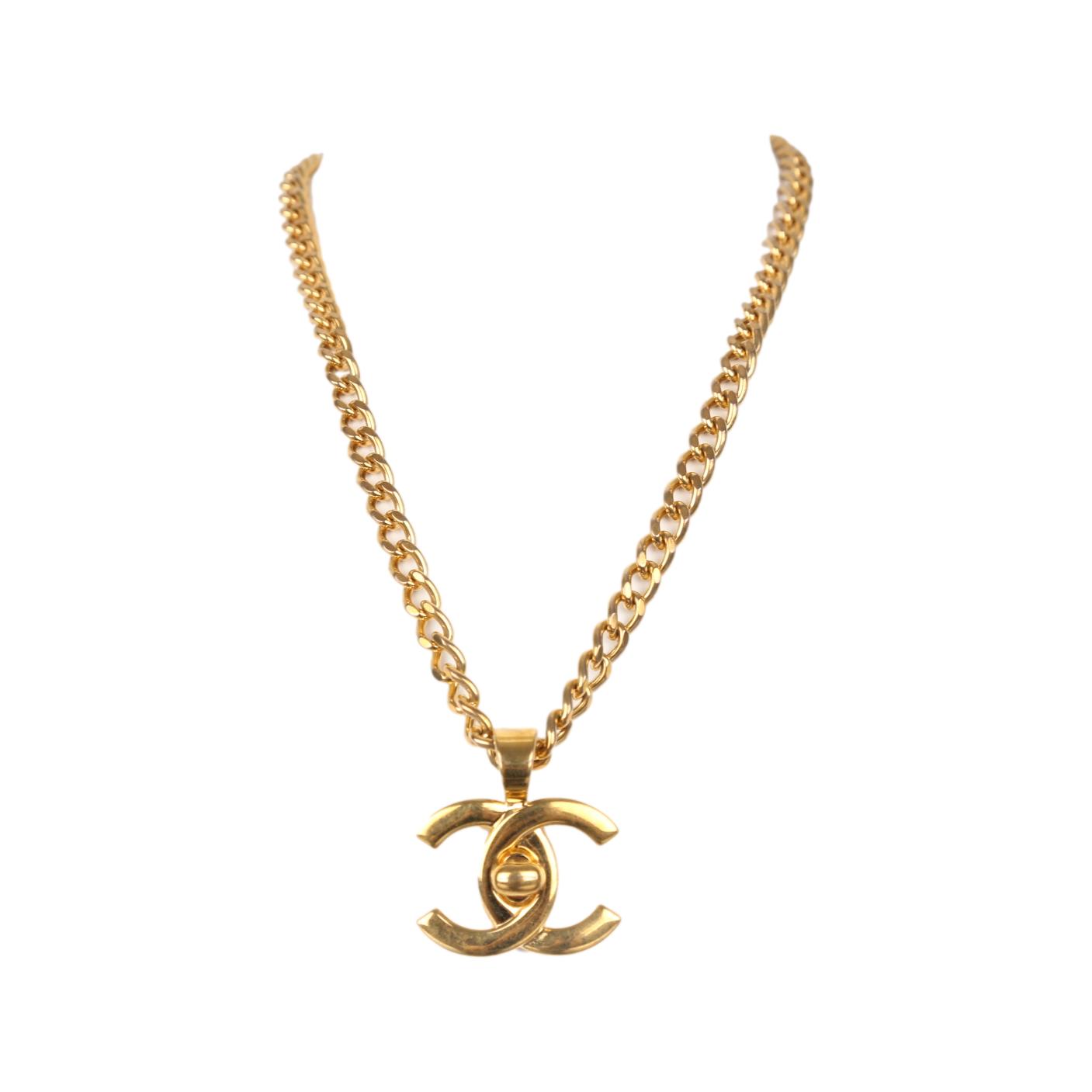 Chanel Gold Chain Logo Turnlock Necklace
