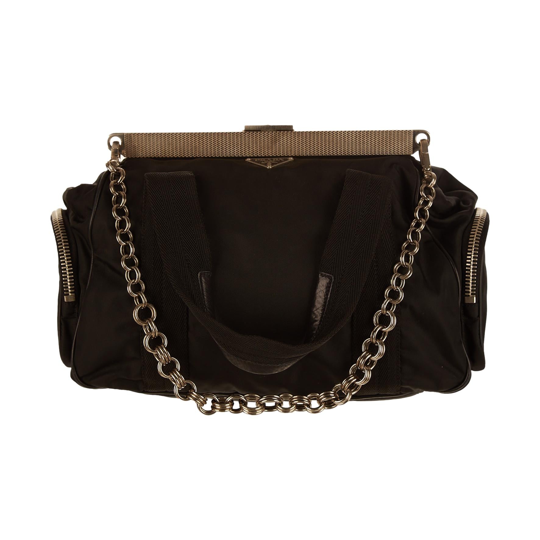 Prada Black Nylon Chain Tactical Bag