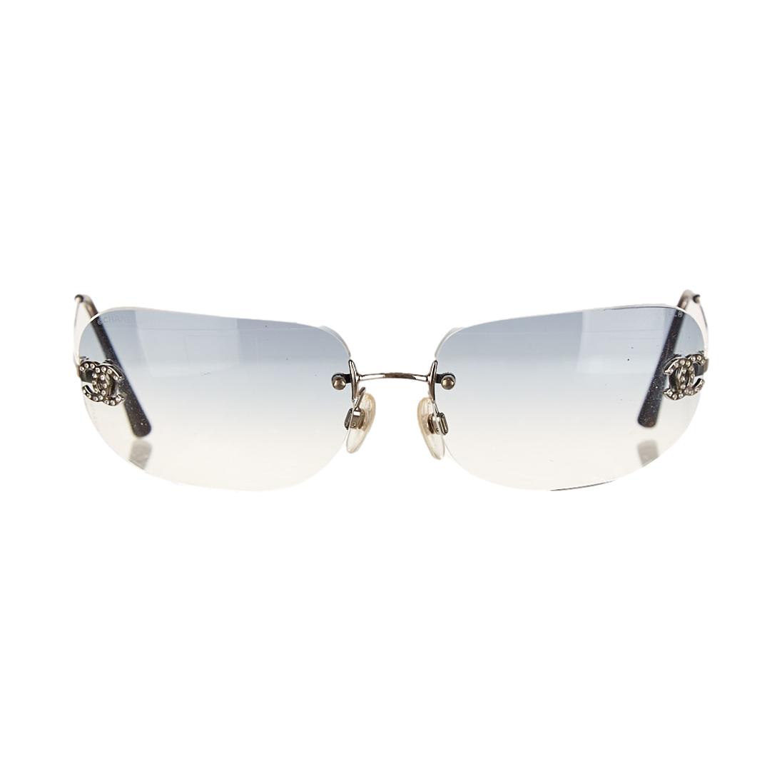Chanel Baby Blue Rhinestone Logo Sunglasses