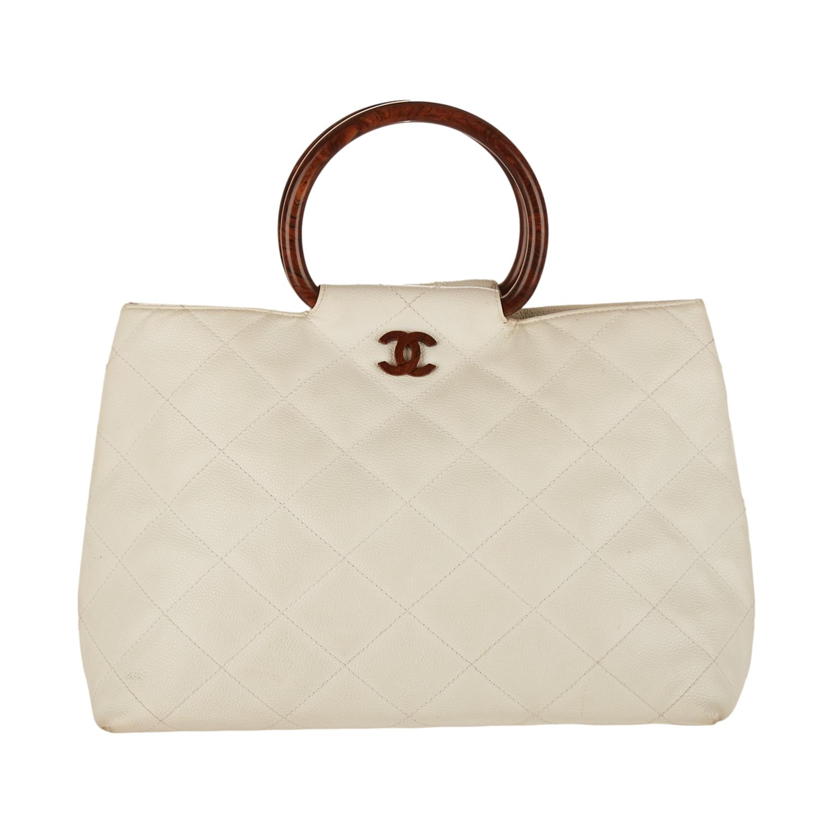 Chanel White Logo Top Handle Bag