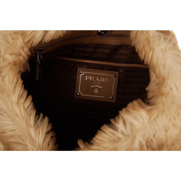 Prada Beige Fur Chain Shoulder Bag