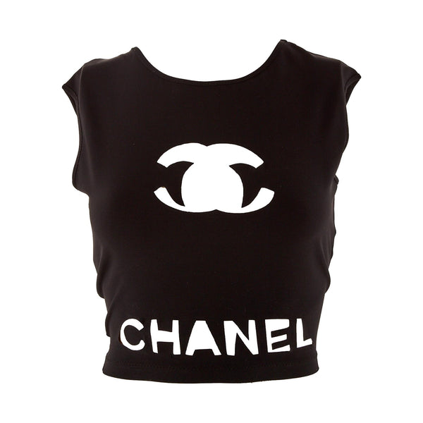 Chanel Black Cutout Logo Cropped Tank