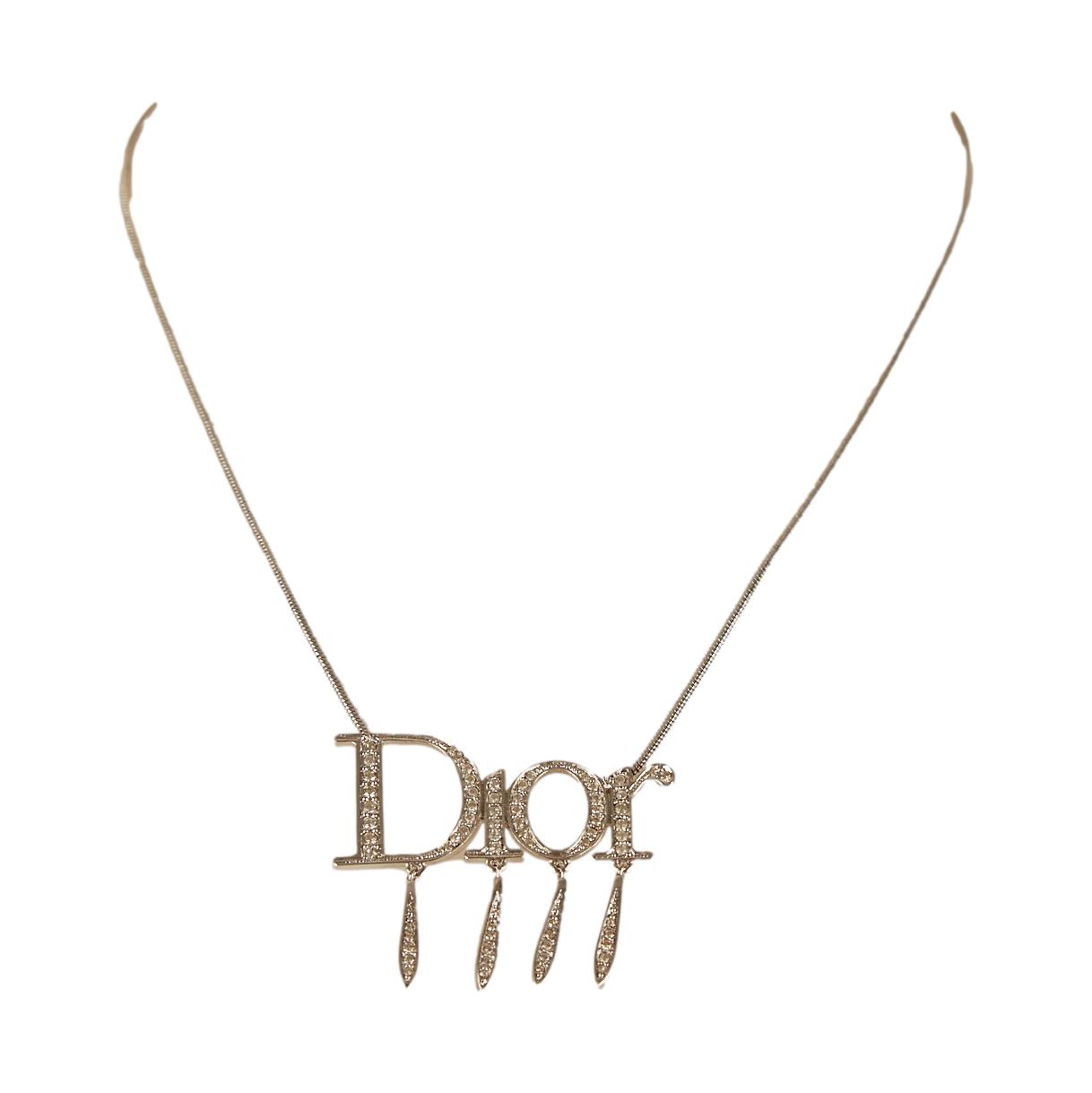 Dior Silver Logo Drop Charm Necklace