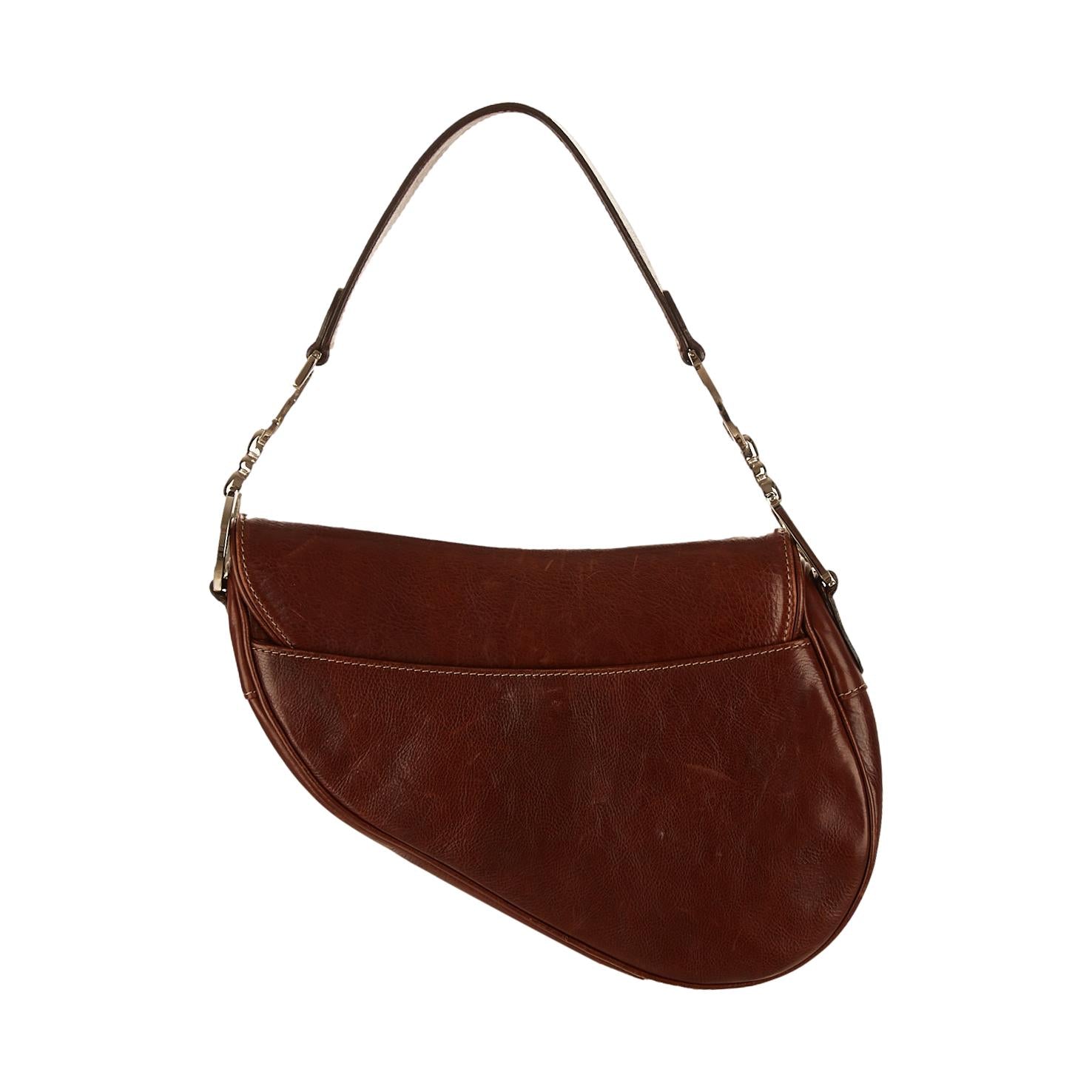 Dior Brown Floral Stitched Saddle Bag