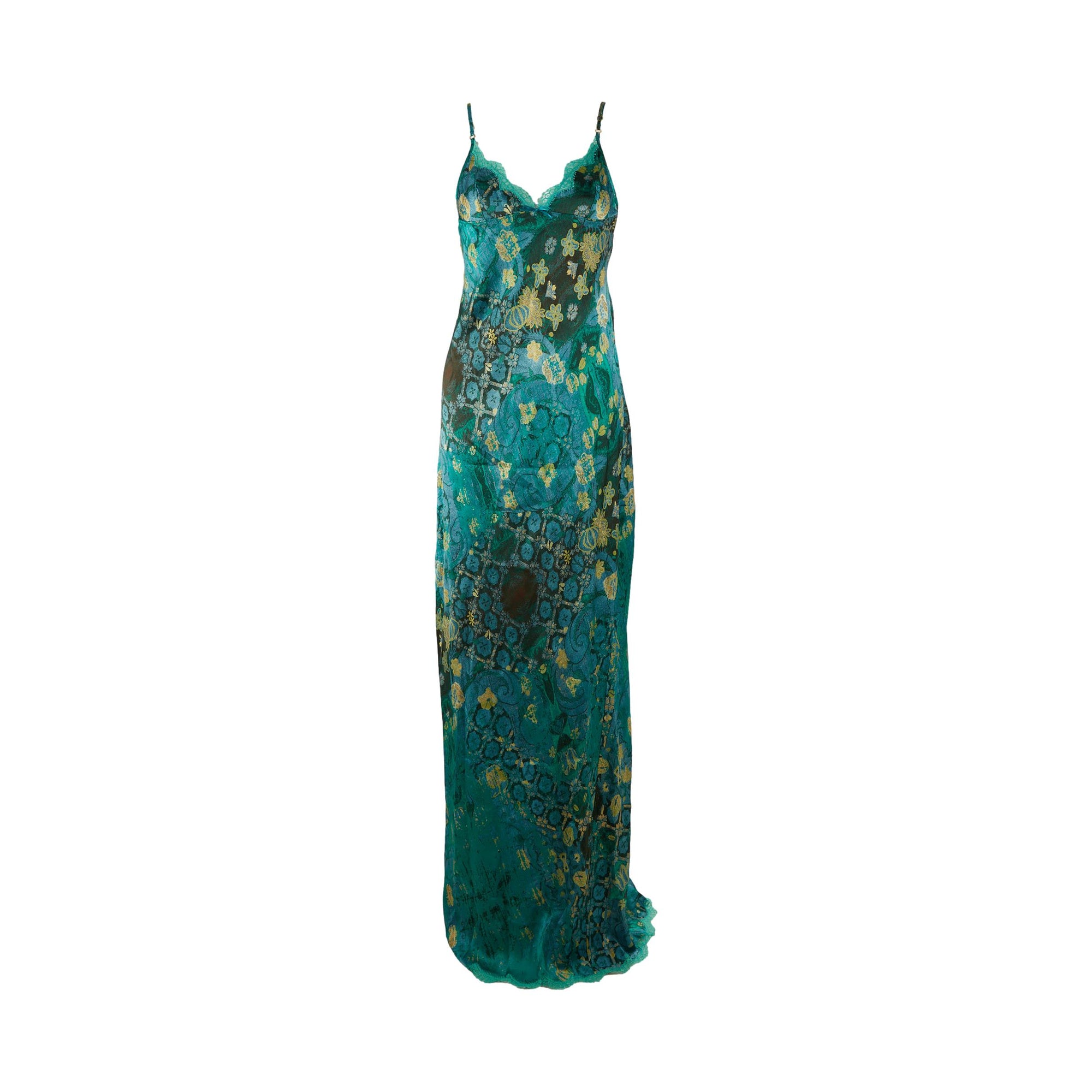Roberto Cavalli Turquoise Floral Print Dress