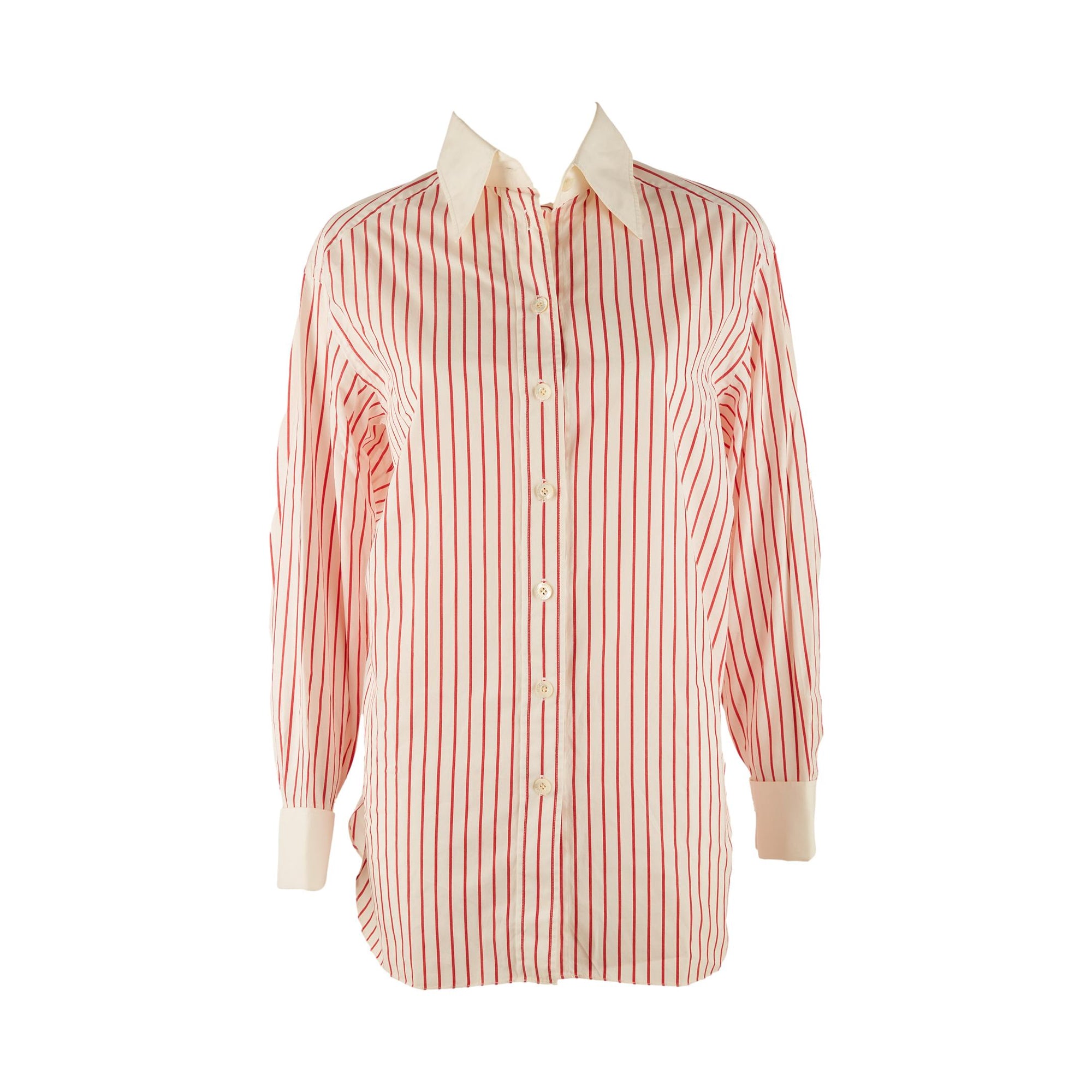 Chanel Red Striped Logo Button Down