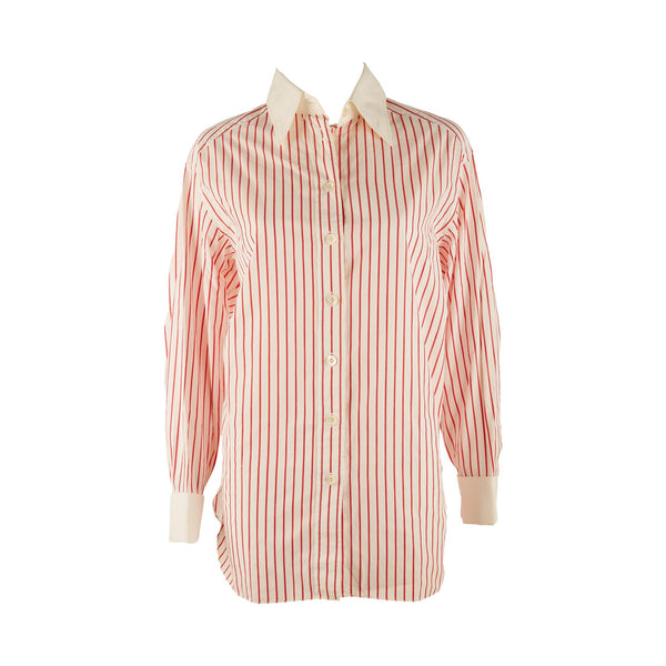 Chanel Red Striped Logo Button Down
