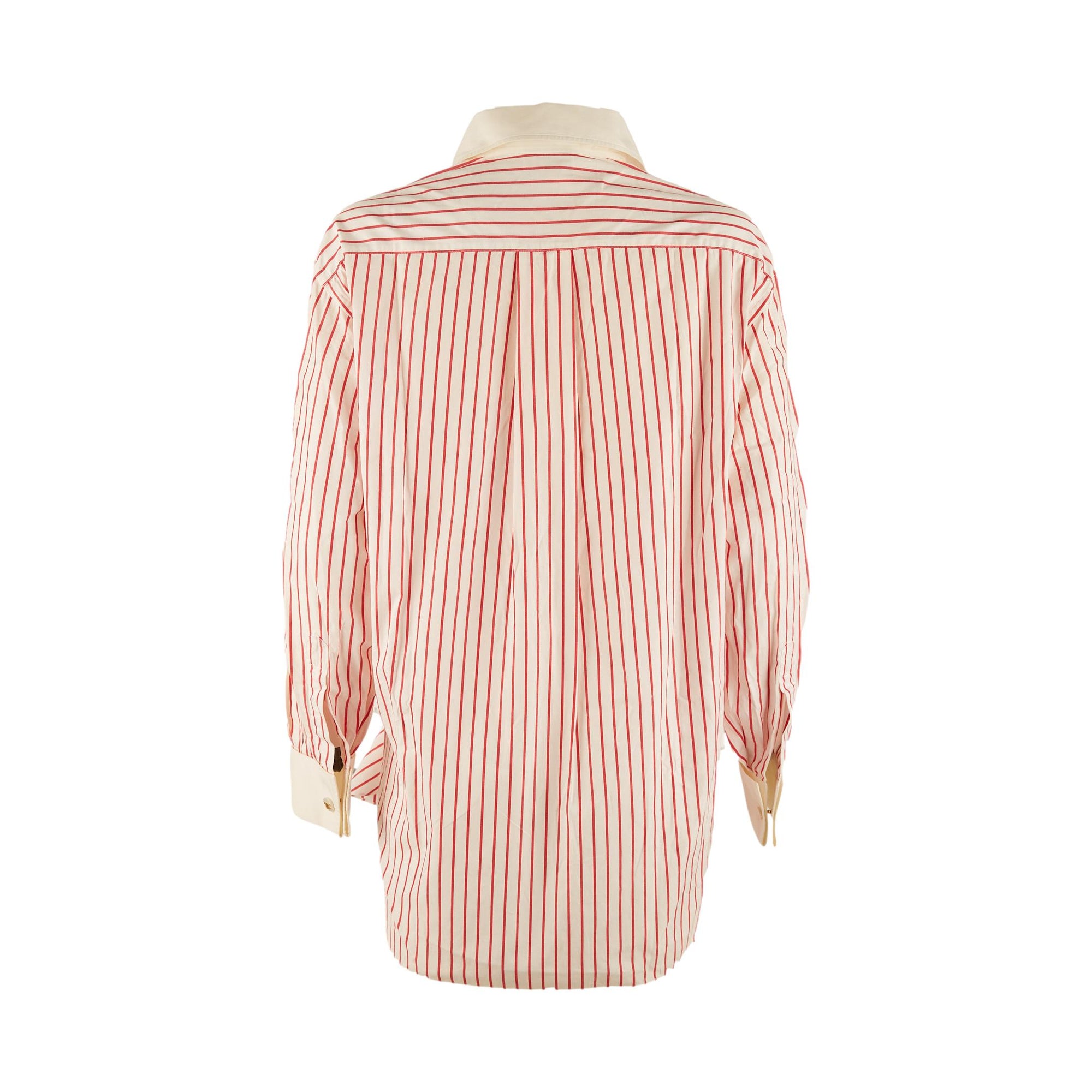 Chanel Red Striped Logo Button Down