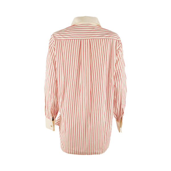 Chanel Red Striped Logo Button Down