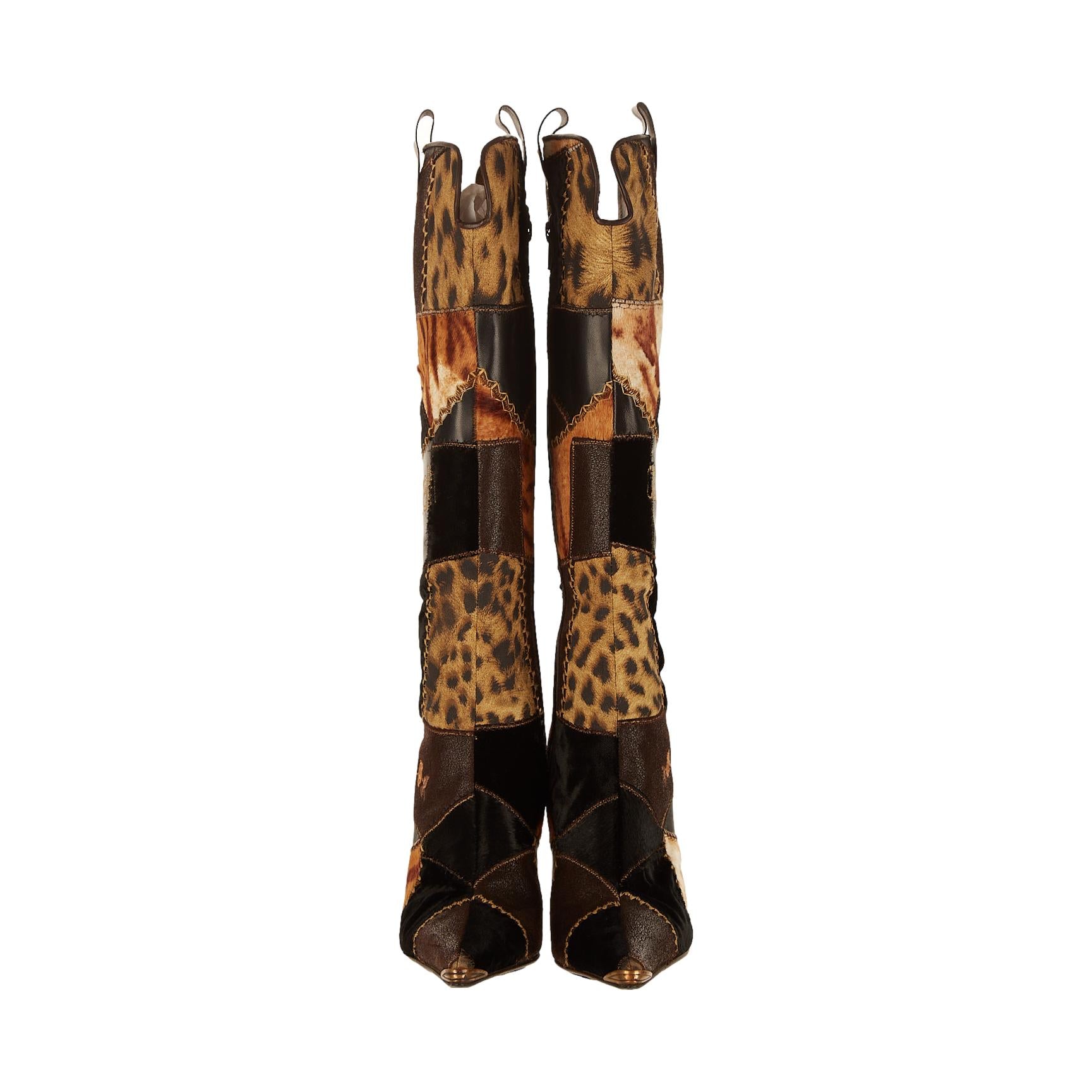 Roberto Cavalli Brown Cheetah Print Boots