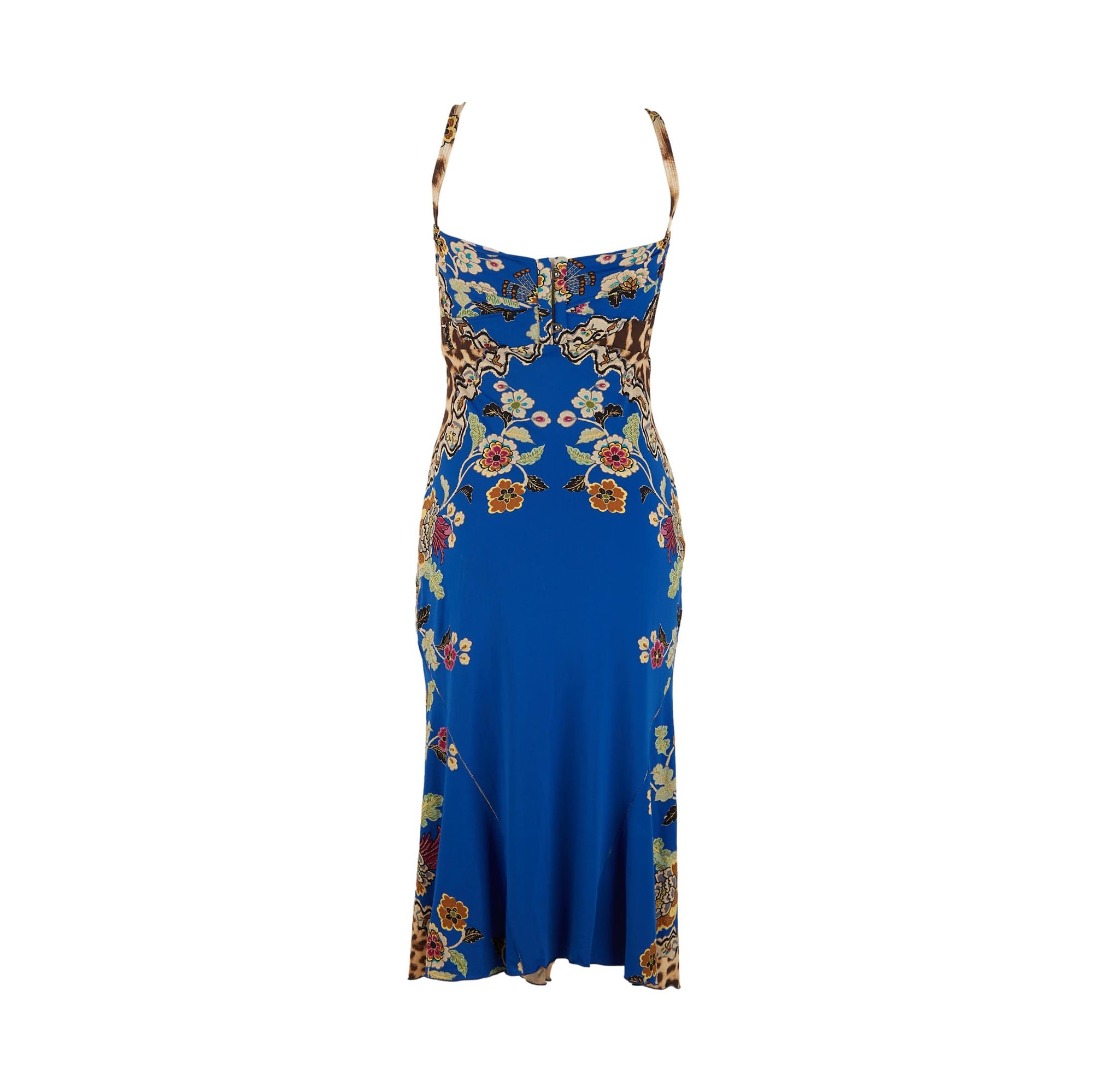 Roberto Cavalli Blue Floral Print Tie Dress