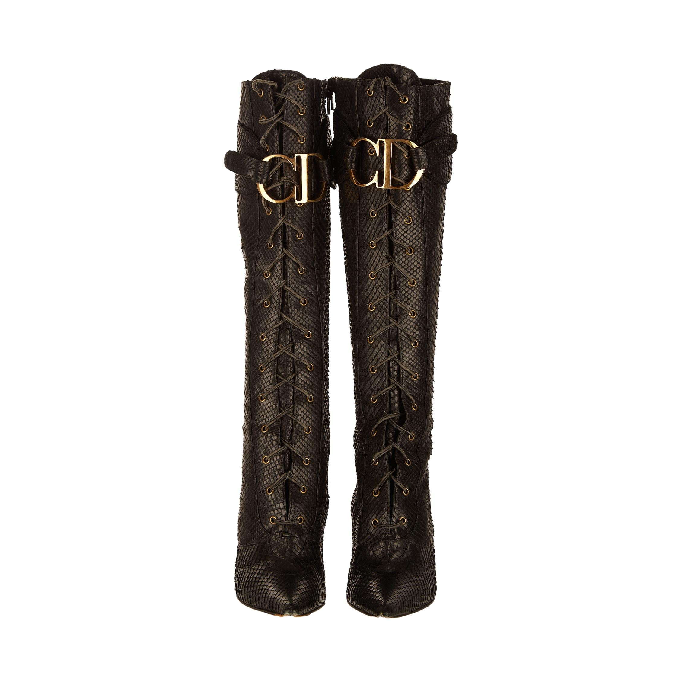 Dior Black Snakeskin Logo Boot – Treasures of NYC