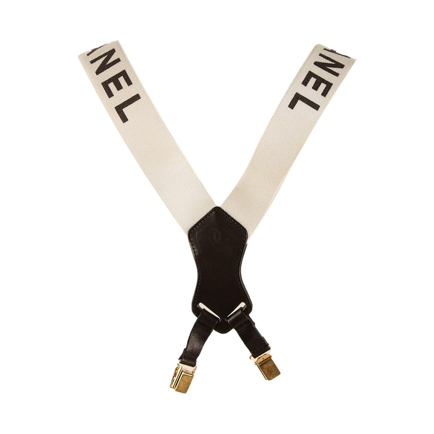 Chanel Beige Logo Suspenders