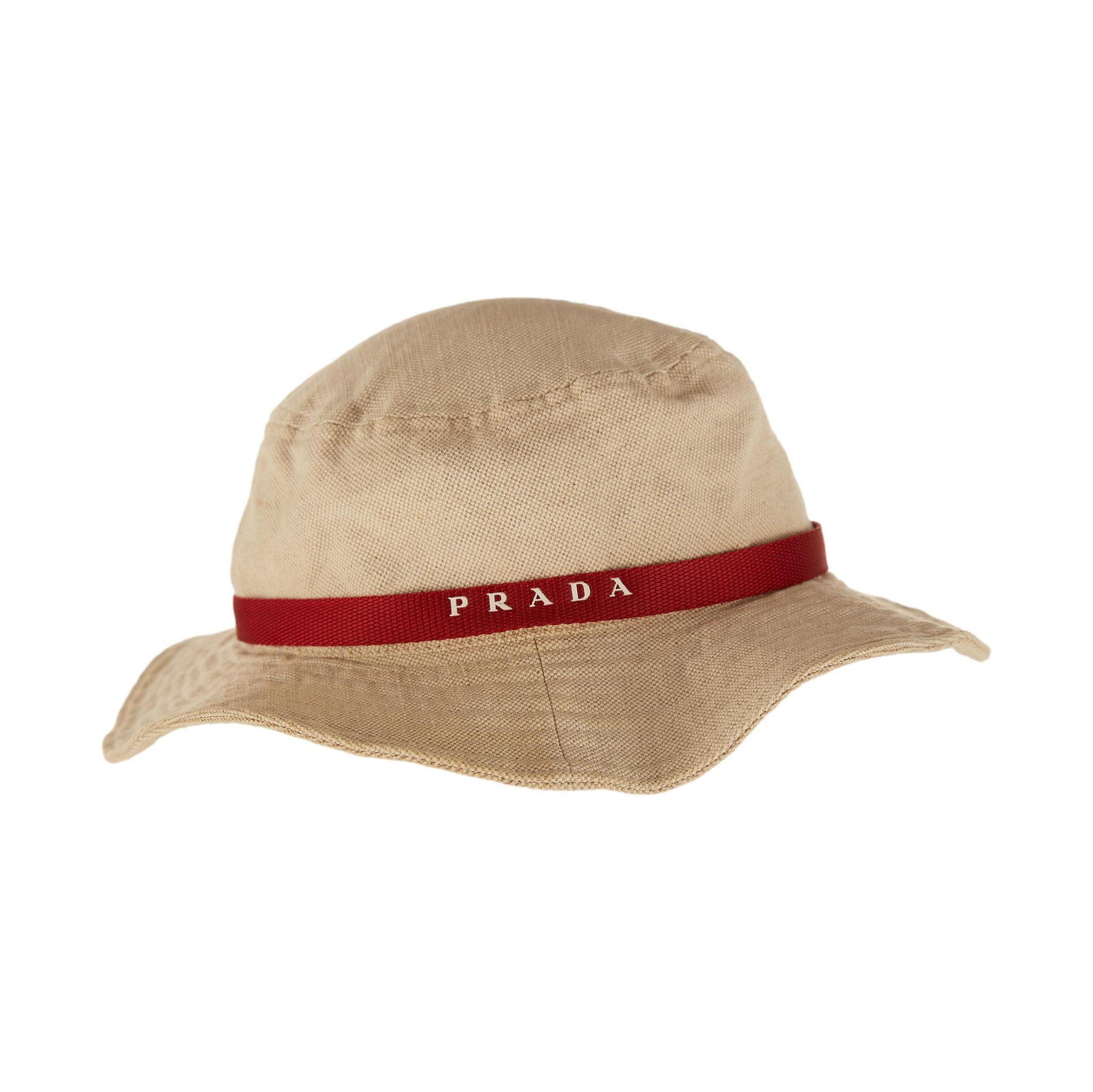 Logo Tab Bucket Hat in Beige - Prada