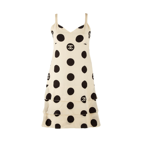 Chanel White Logo Polkadot Dress – Treasures of NYC Chanel White Logo Polkadot Dress – Treasures of NYC