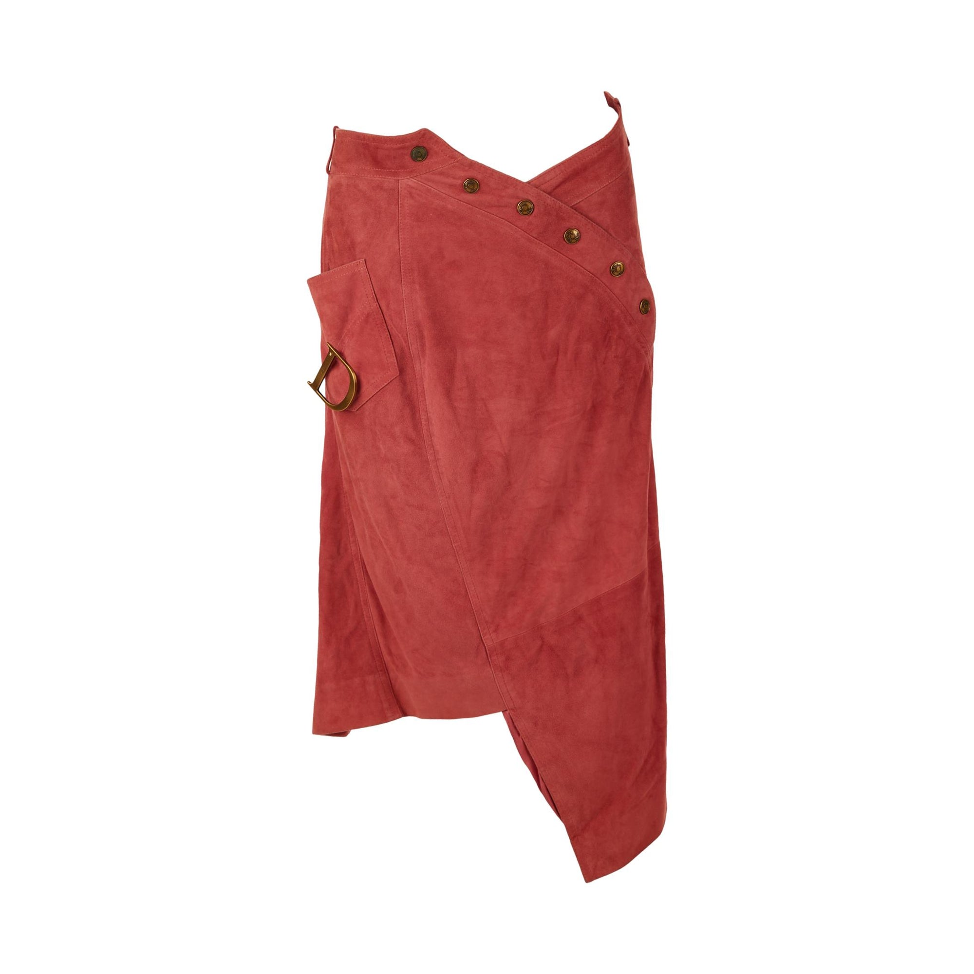 Dior Dark Pink Suede Button Skirt