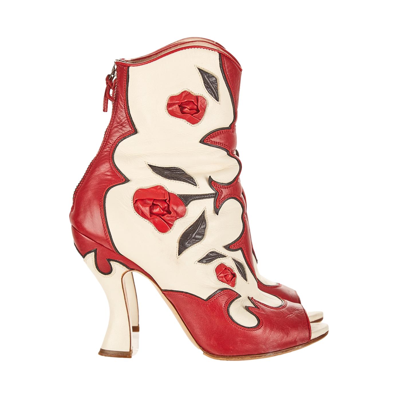 Miu Miu Red Floral Ankle Boot