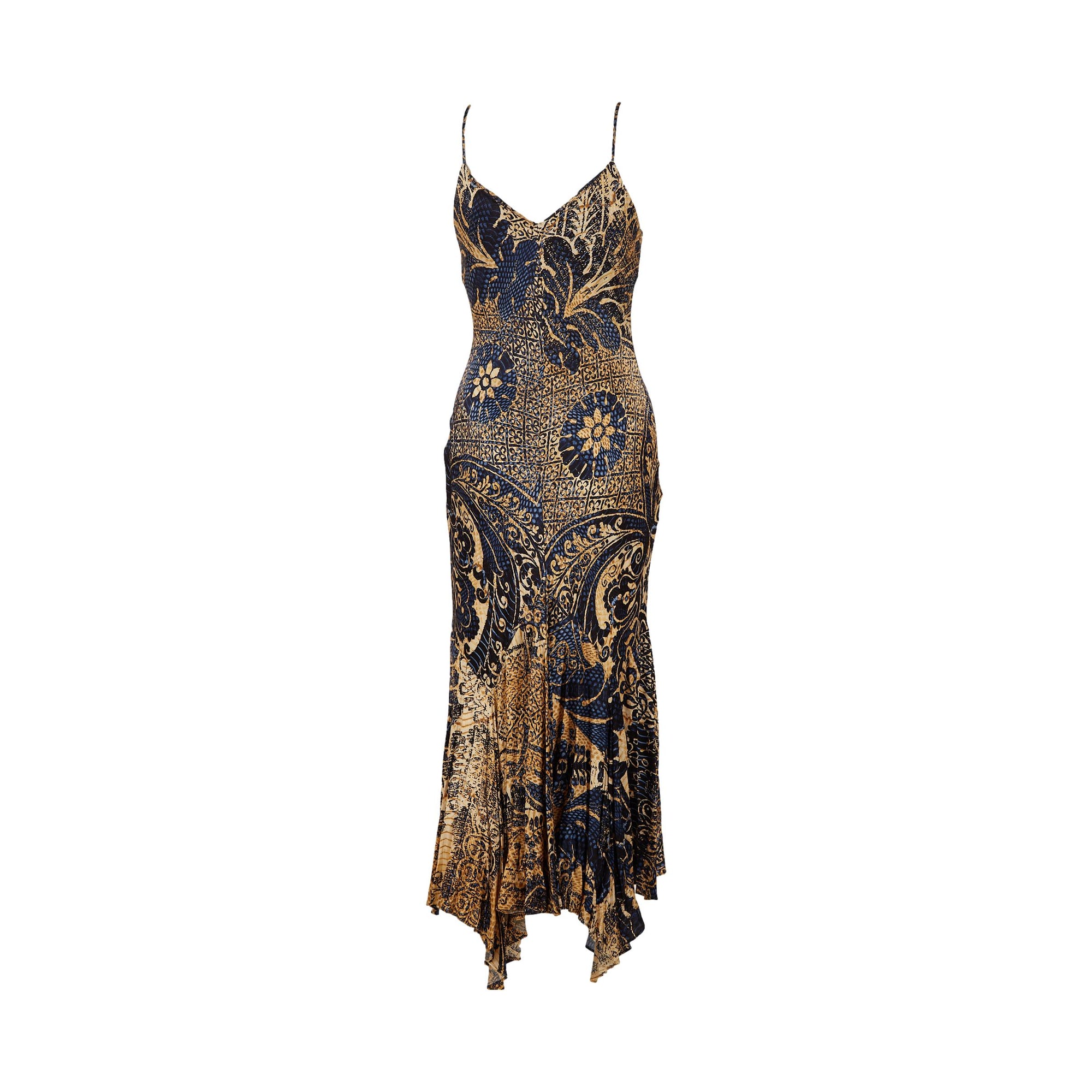 Roberto Cavalli Blue Snakeskin Print Dress