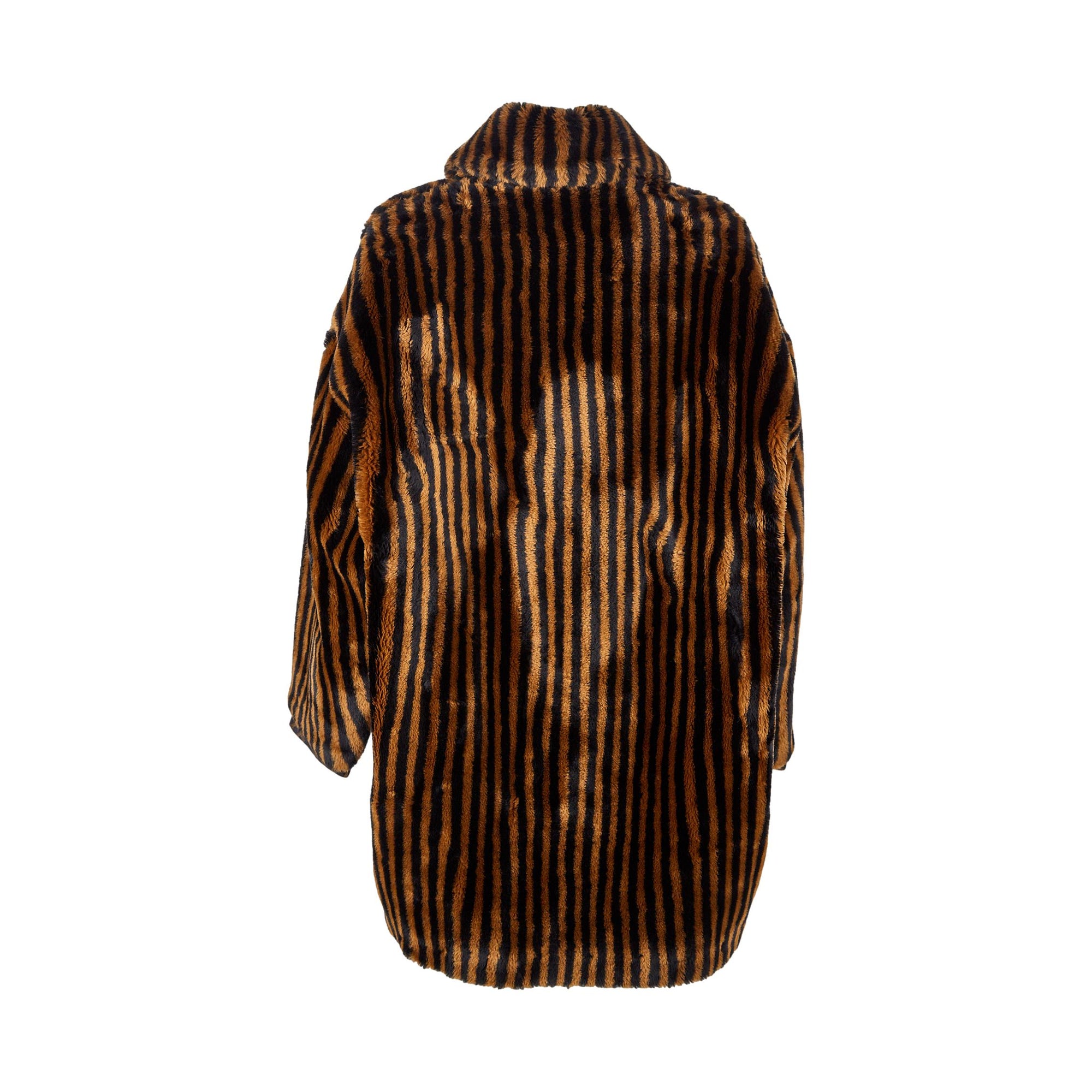 Fendi Brown Striped Logo Fur Coat