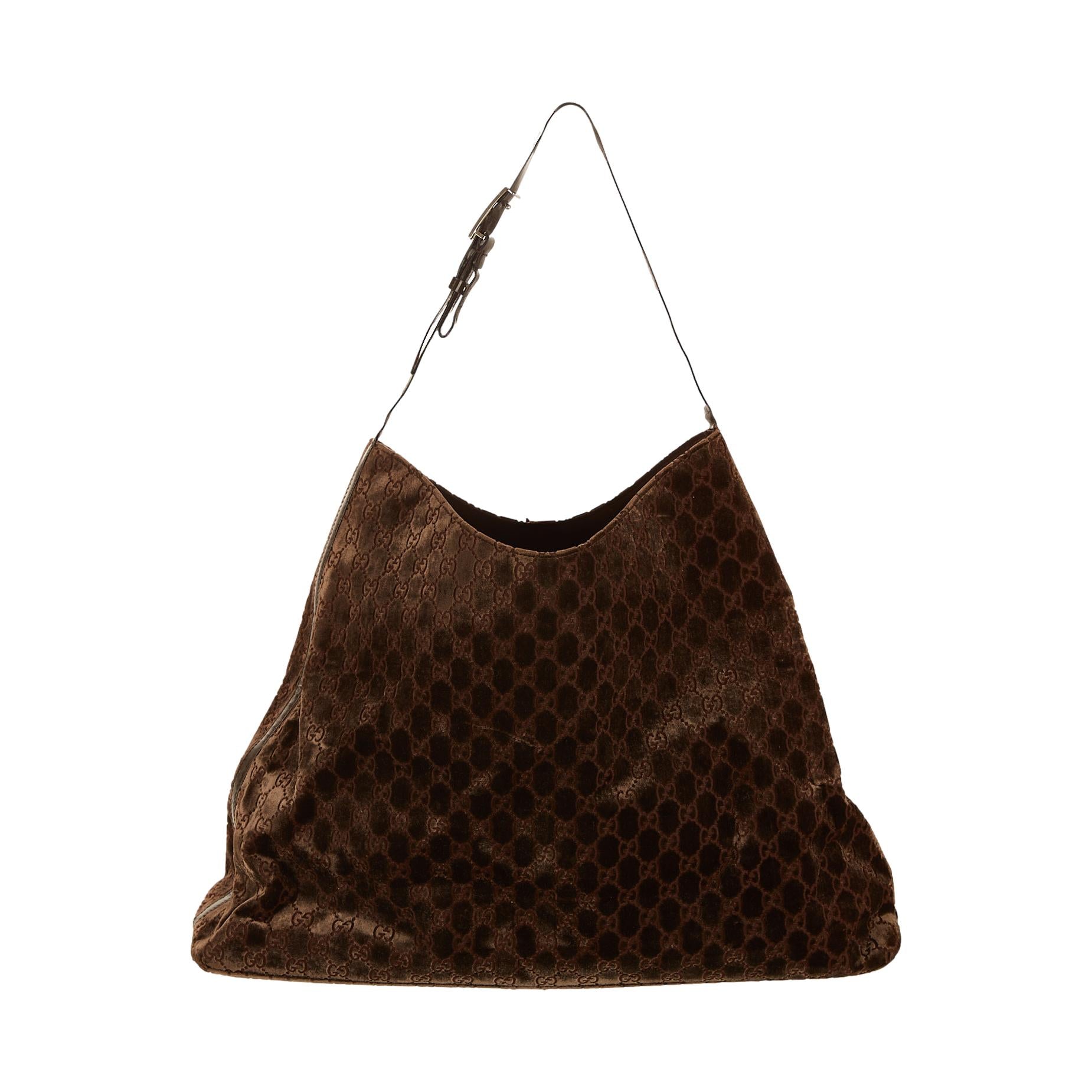 Gucci Brown Velour Jumbo Logo Shoulder Bag