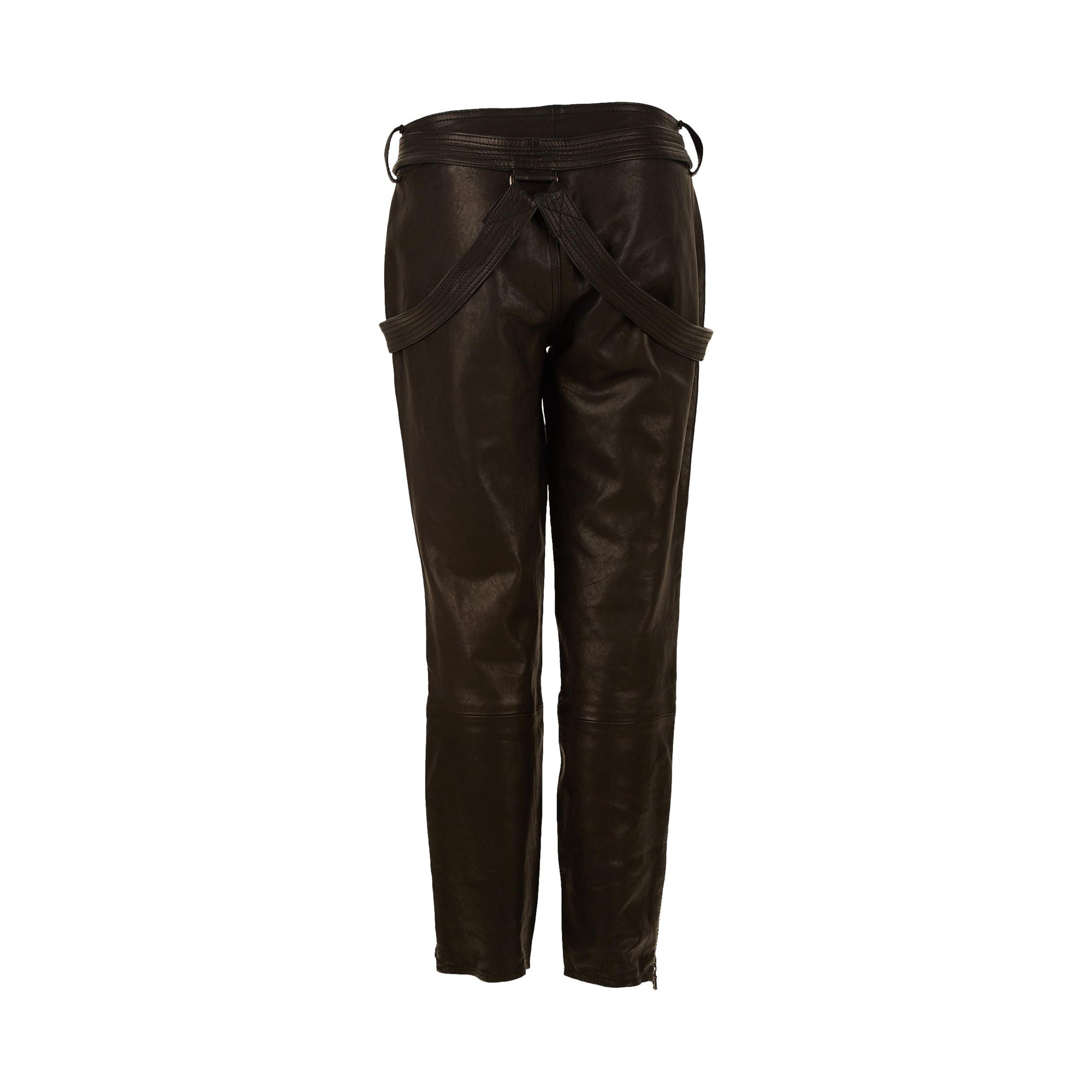 Galliano Black Leather Belted Pants