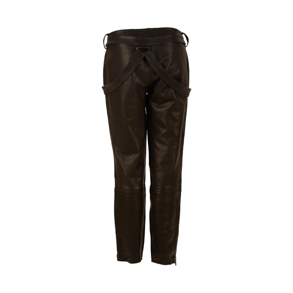 Galliano Black Leather Belted Pants