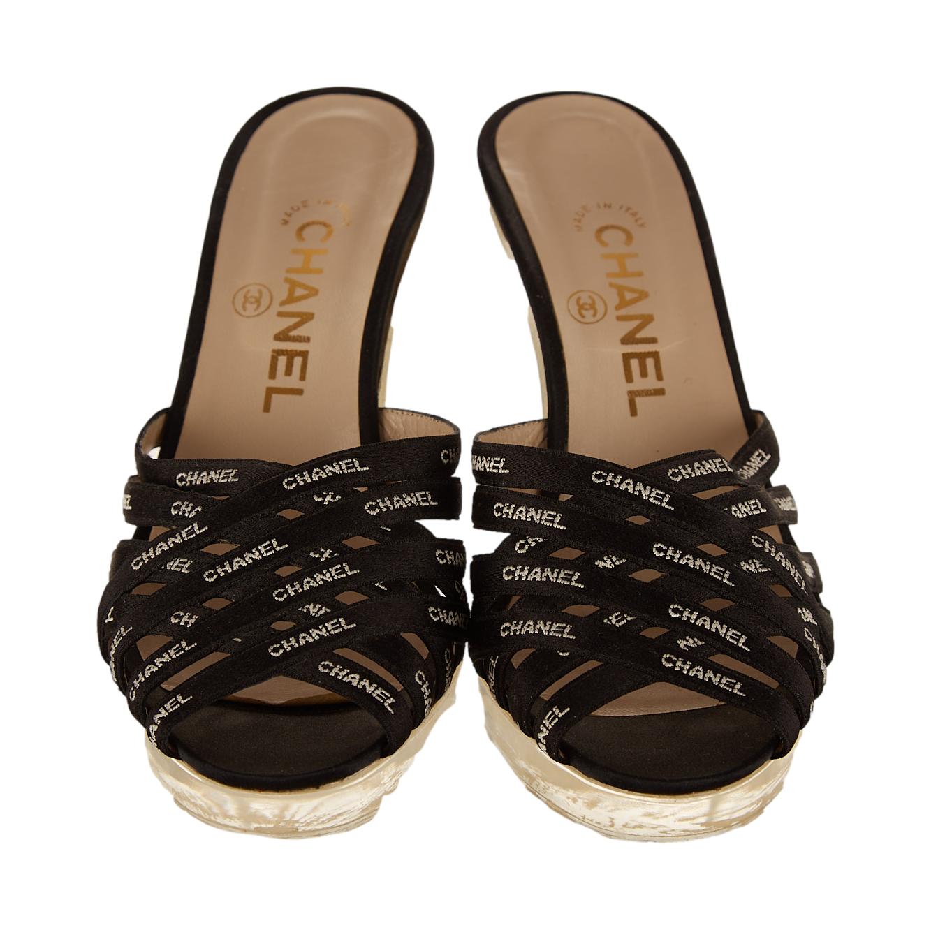 Chanel Black Logo Ribbon Heels