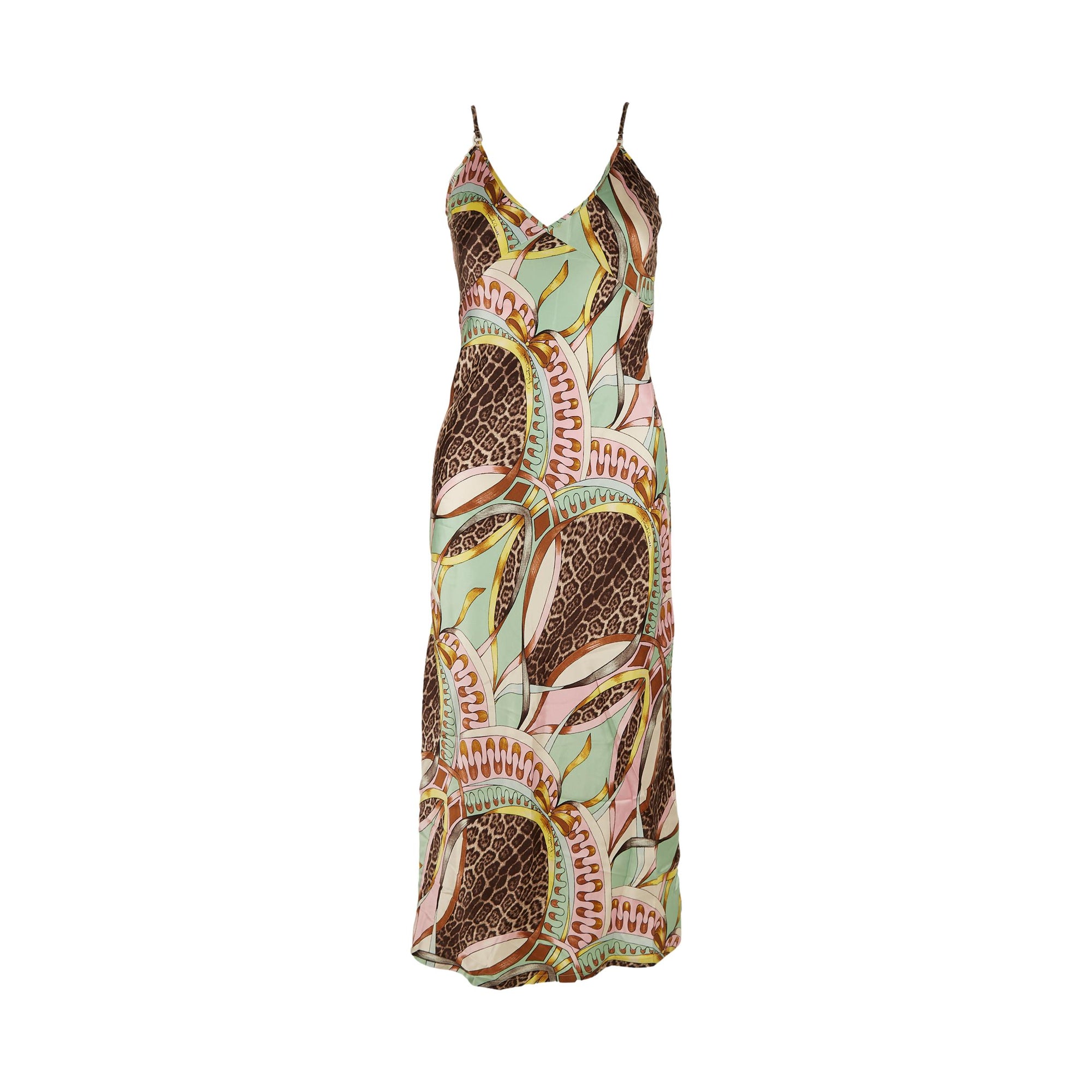 roberto cavalli slip dress Roberto Cavalli Aqua Leopard Print Slip Dress – Treasures of NYC