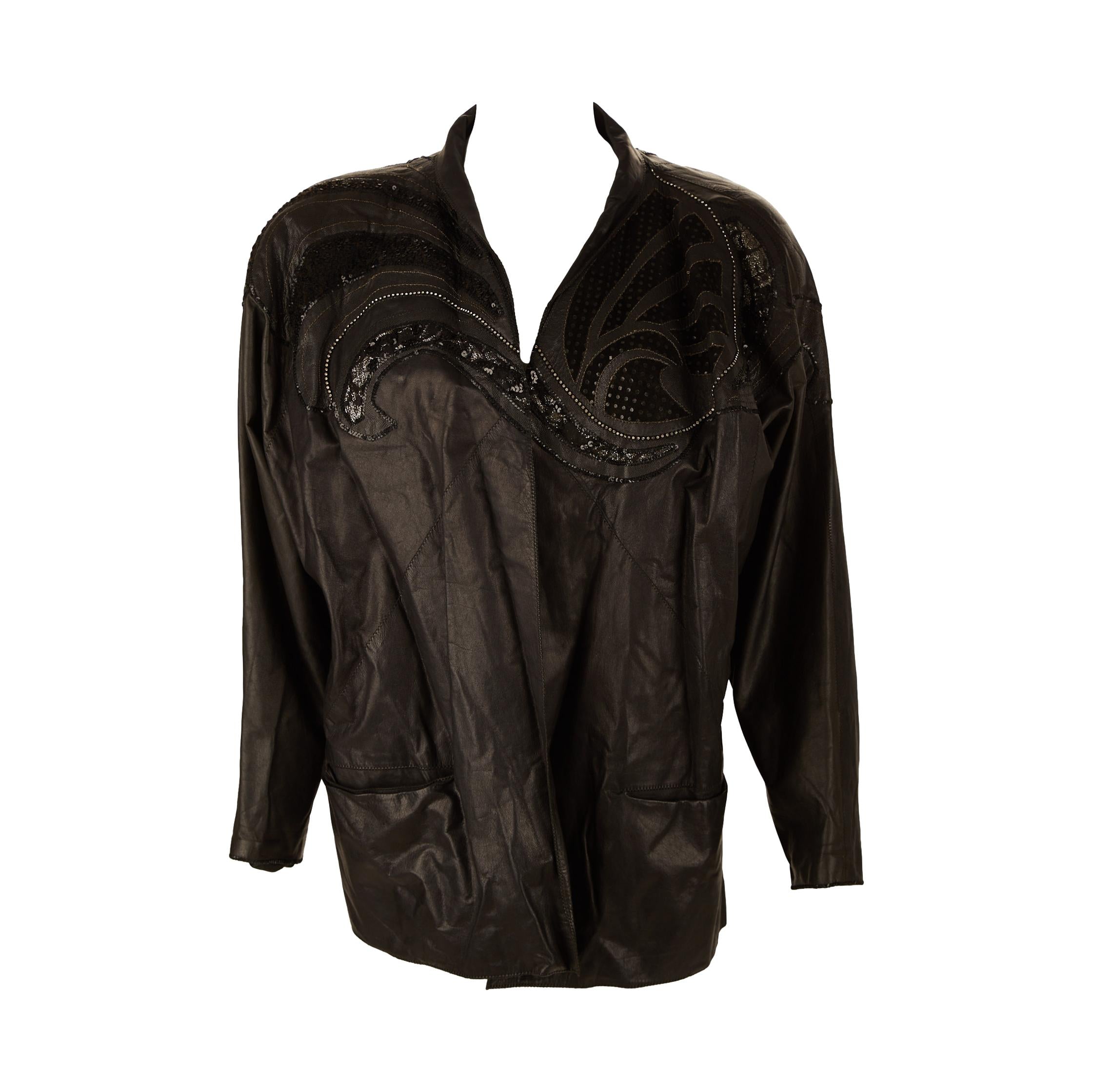 Roberto Cavalli Black Sequin Leather Jacket – Treasures of NYC