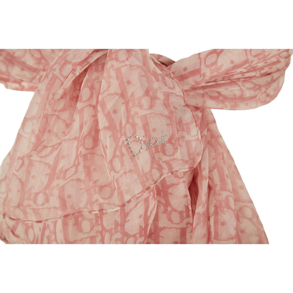 Dior Pink Rhinestone Logo Silk Wrap