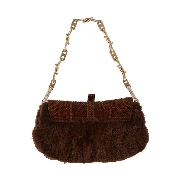 Dolce & Gabbana Brown Fur Rhinestone Shoulder Bag