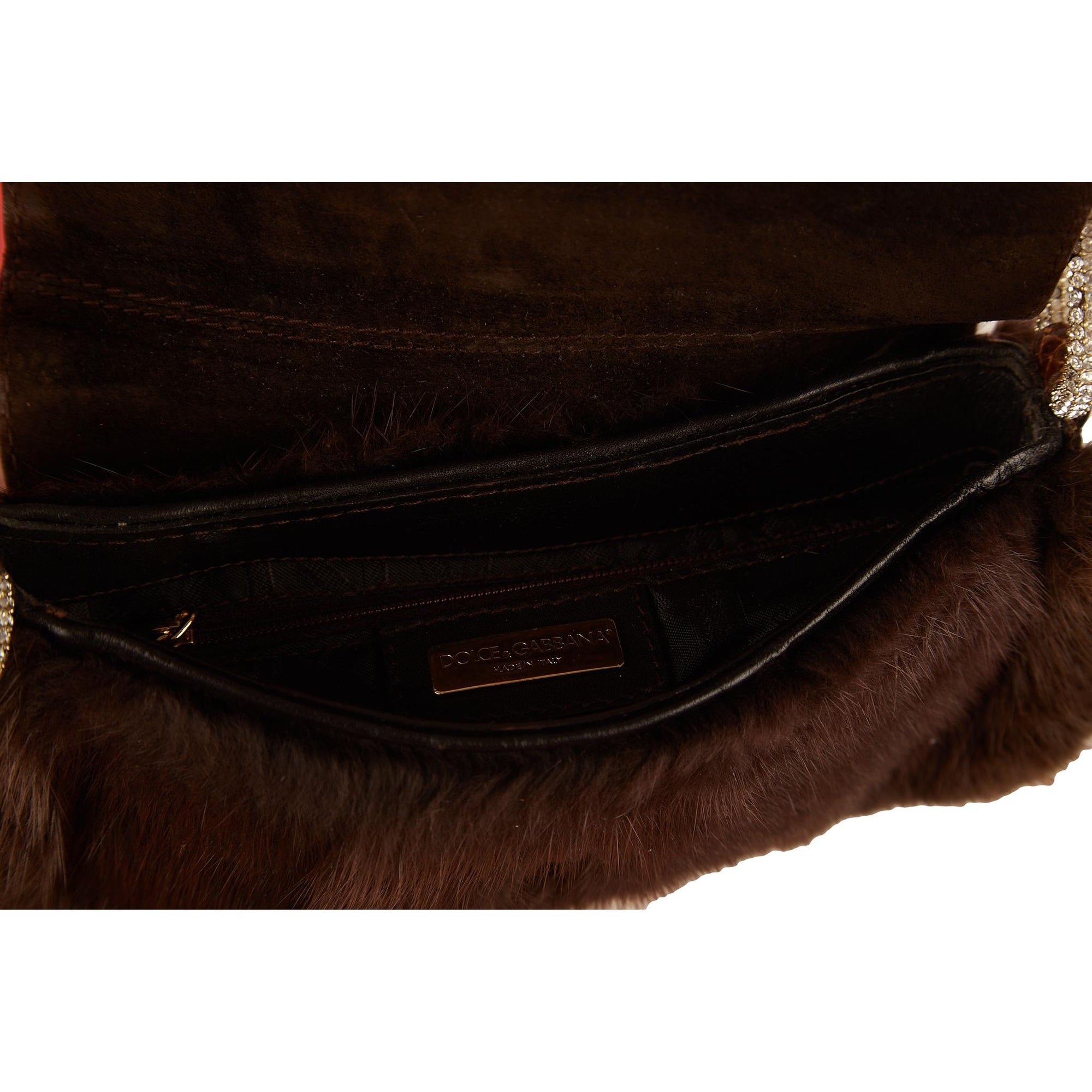 Dolce & Gabbana Brown Fur Rhinestone Shoulder Bag