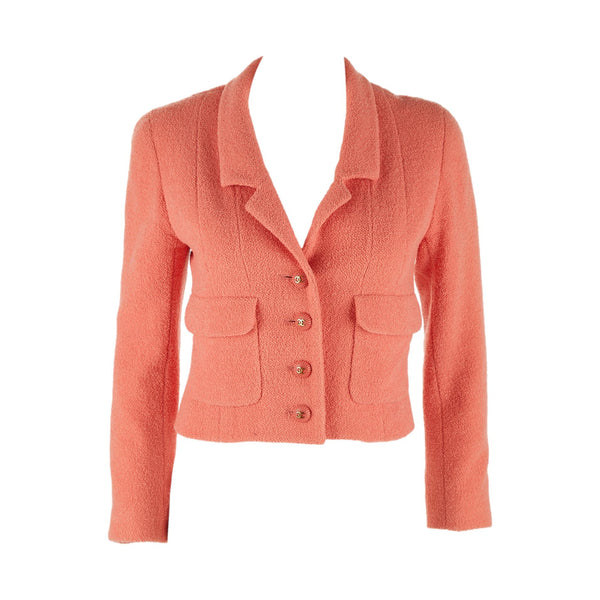 Chanel Pink Logo Button Cropped Jacket