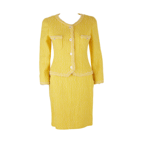 Chanel Yellow Cropped Blazer Skirt Set