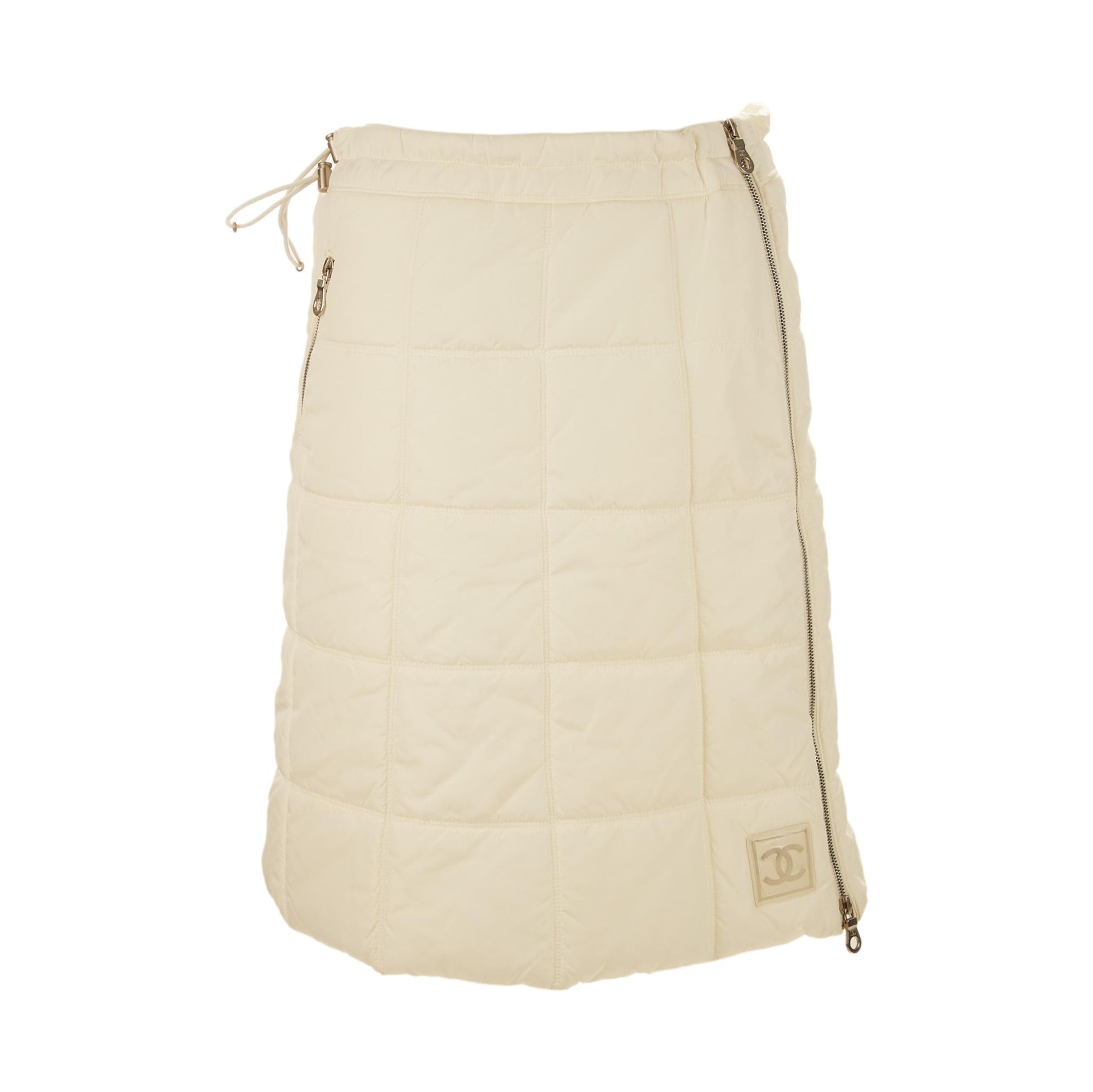 Chanel Autumn 2000 White Quilted Puffer A-Line Skirt w/ Side Zip