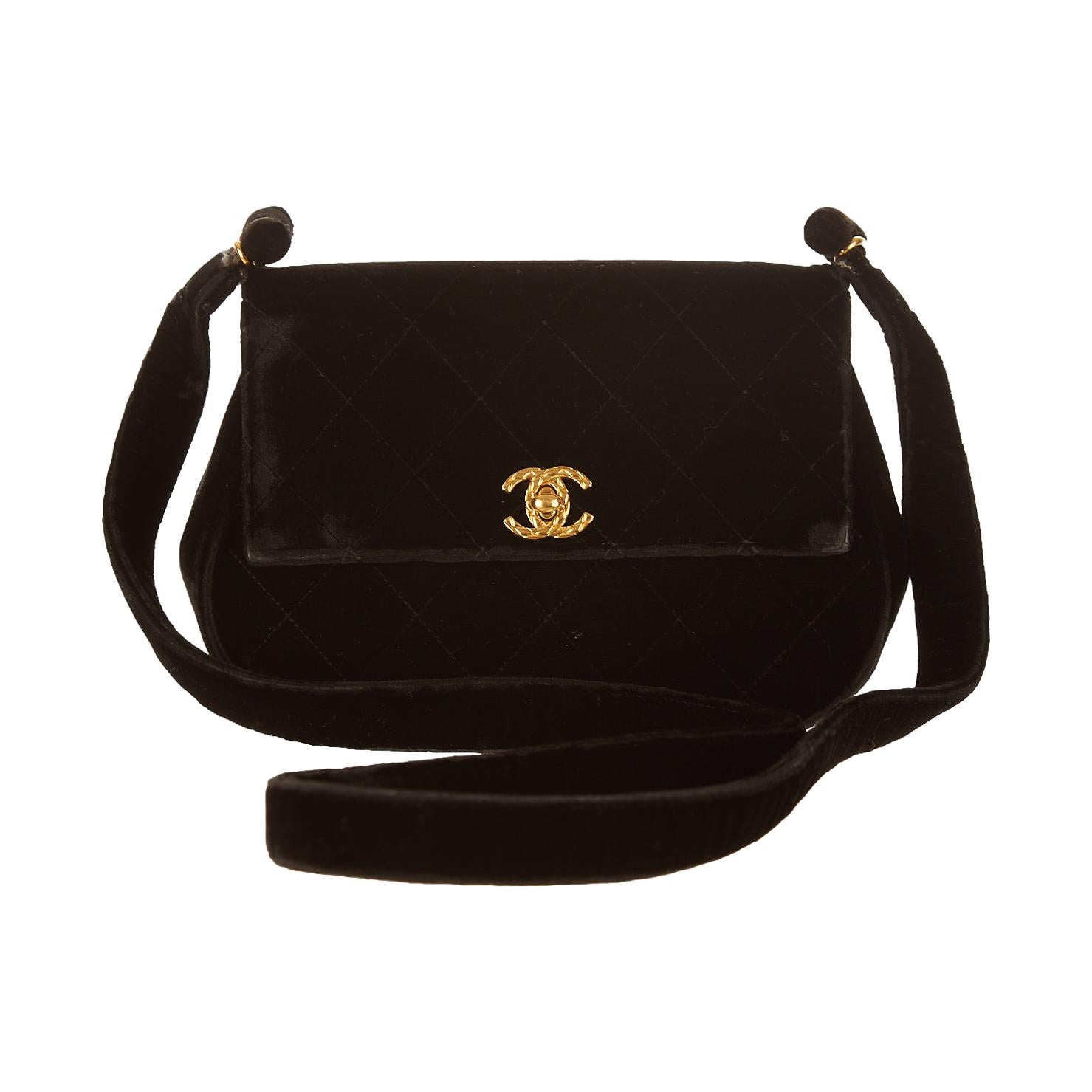 Chanel Black Velour Shoulder Bag