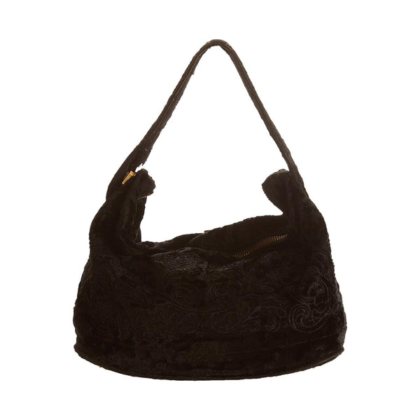 Versace Black Print Velvet Shoulder Bag