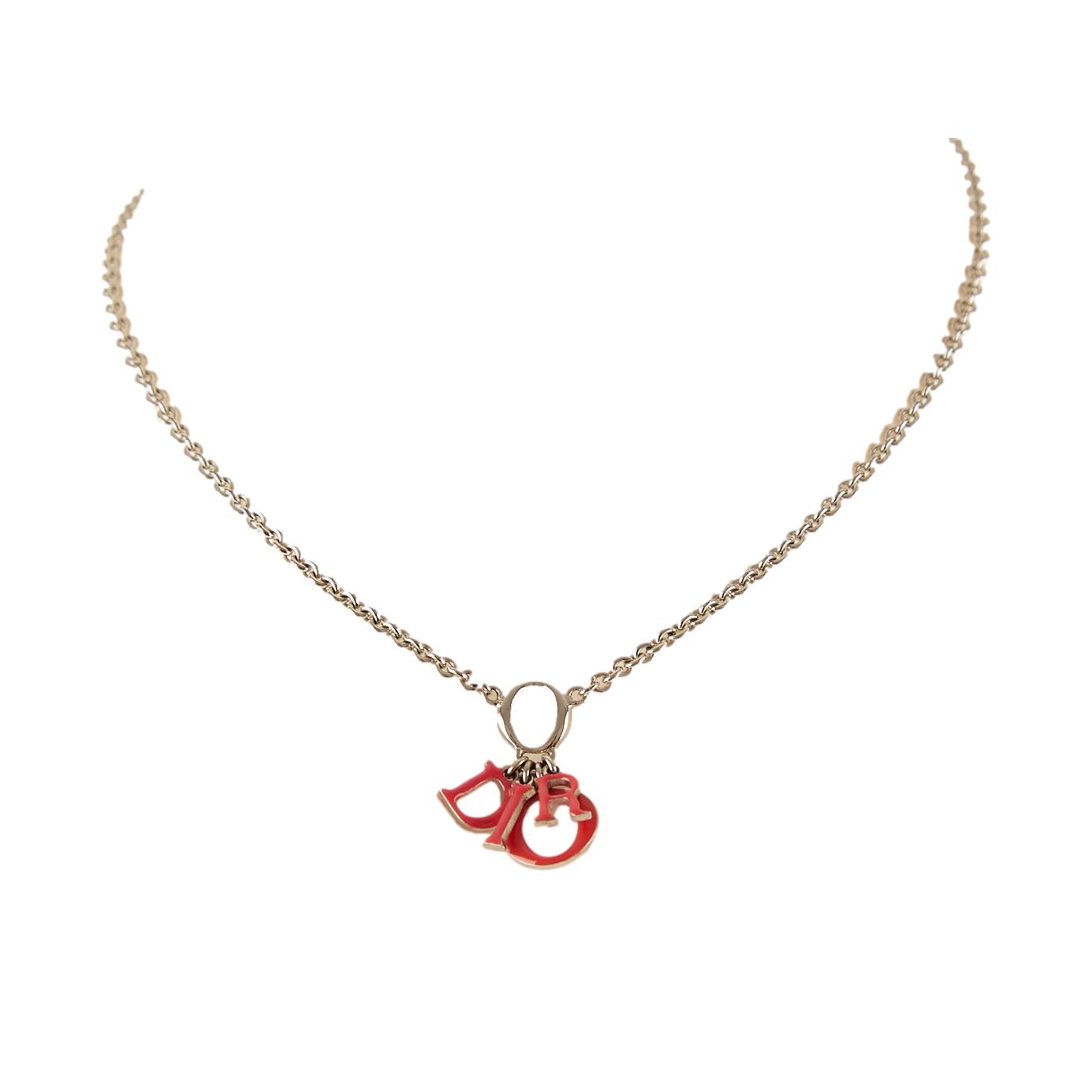 Dior Pink Logo Charm Necklace