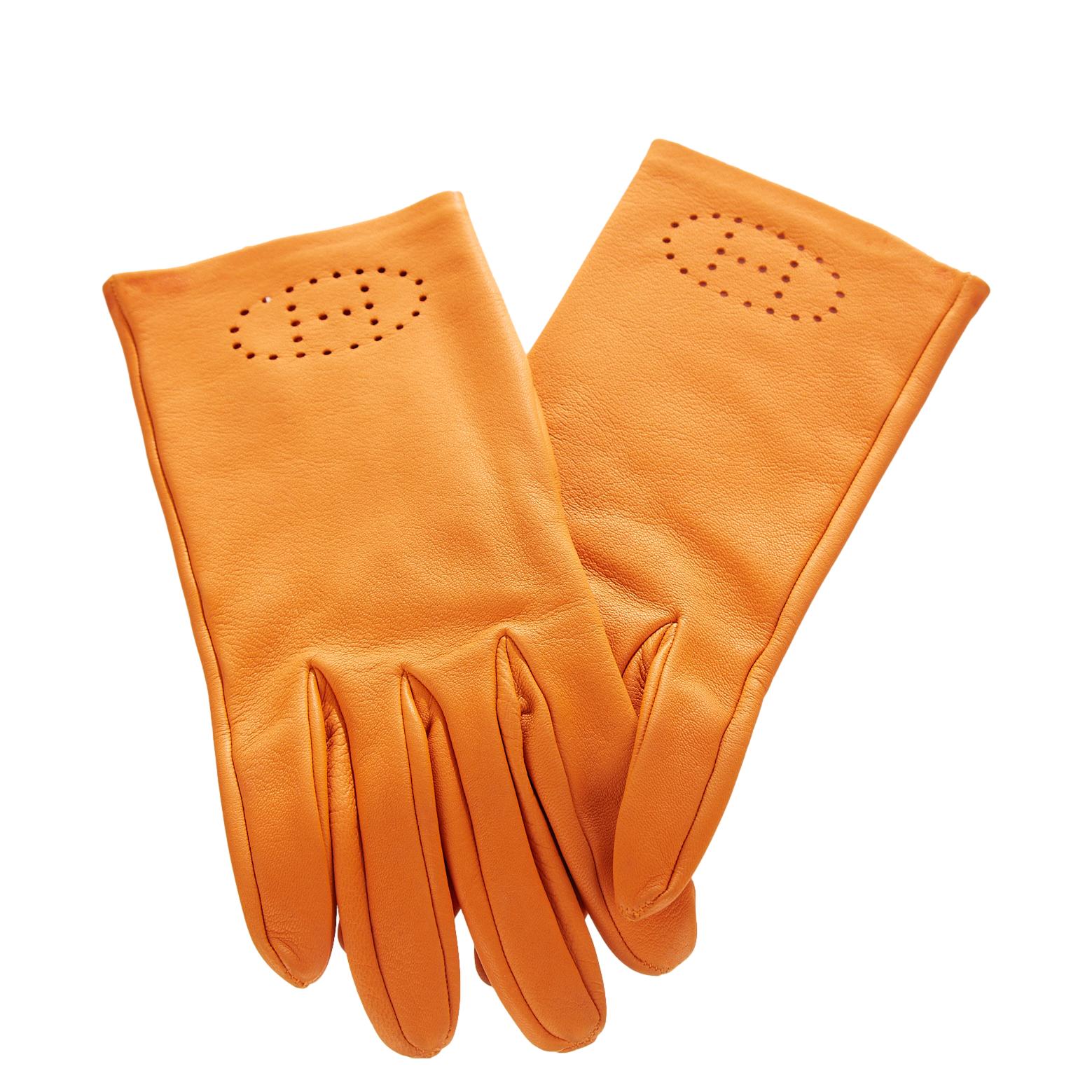 Hermes Orange Leather Gloves