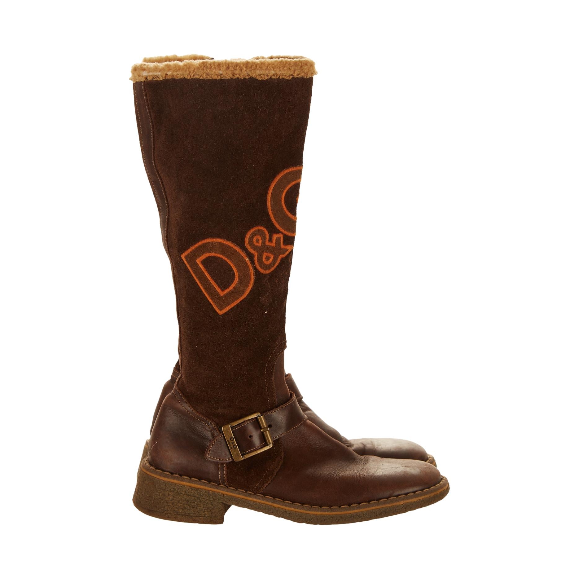 Dolce & Gabbana Brown Suede Logo Boots