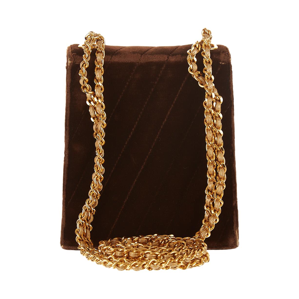 Chanel Brown Velvet Chain Shoulder Bag