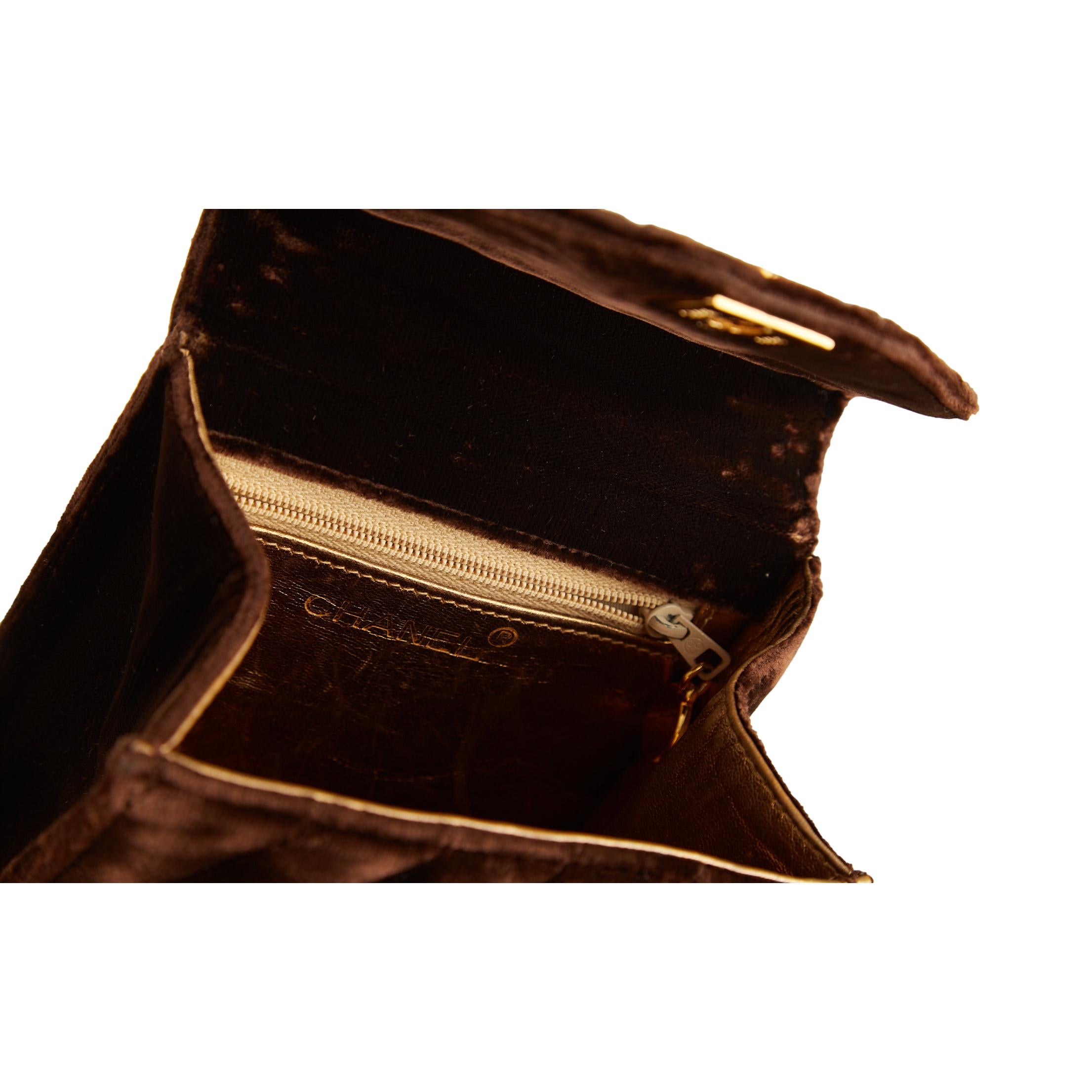 CHANEL ブラウンベルベットショルダーバッグ CHANEL - Brown Velvet Tortoiseshell Chain Shoulder Bag Handbag