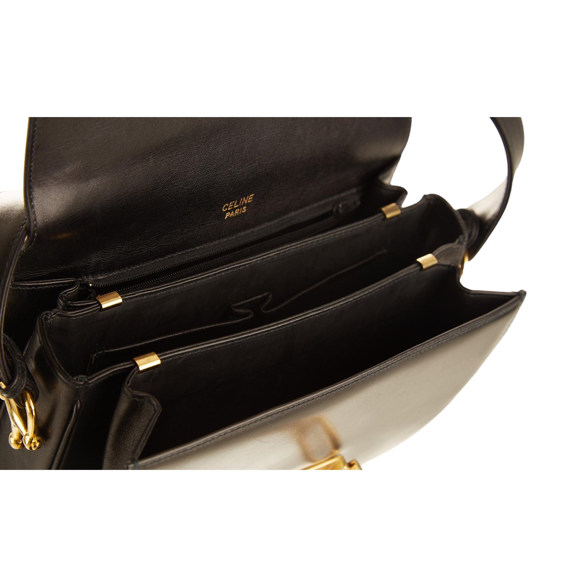 Celine Black Horse Logo Shoulder Bag