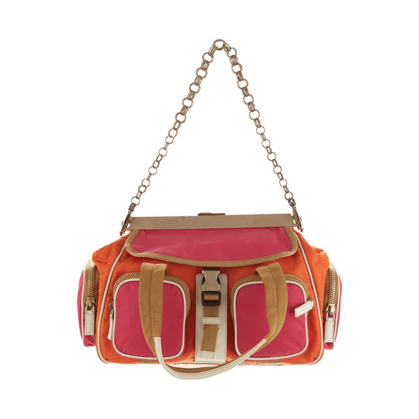 Prada Orange Nylon Tactical Chain Shoulder Bag