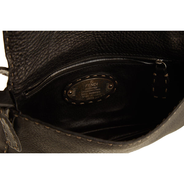Fendi Black Leather Stitch Baguette
