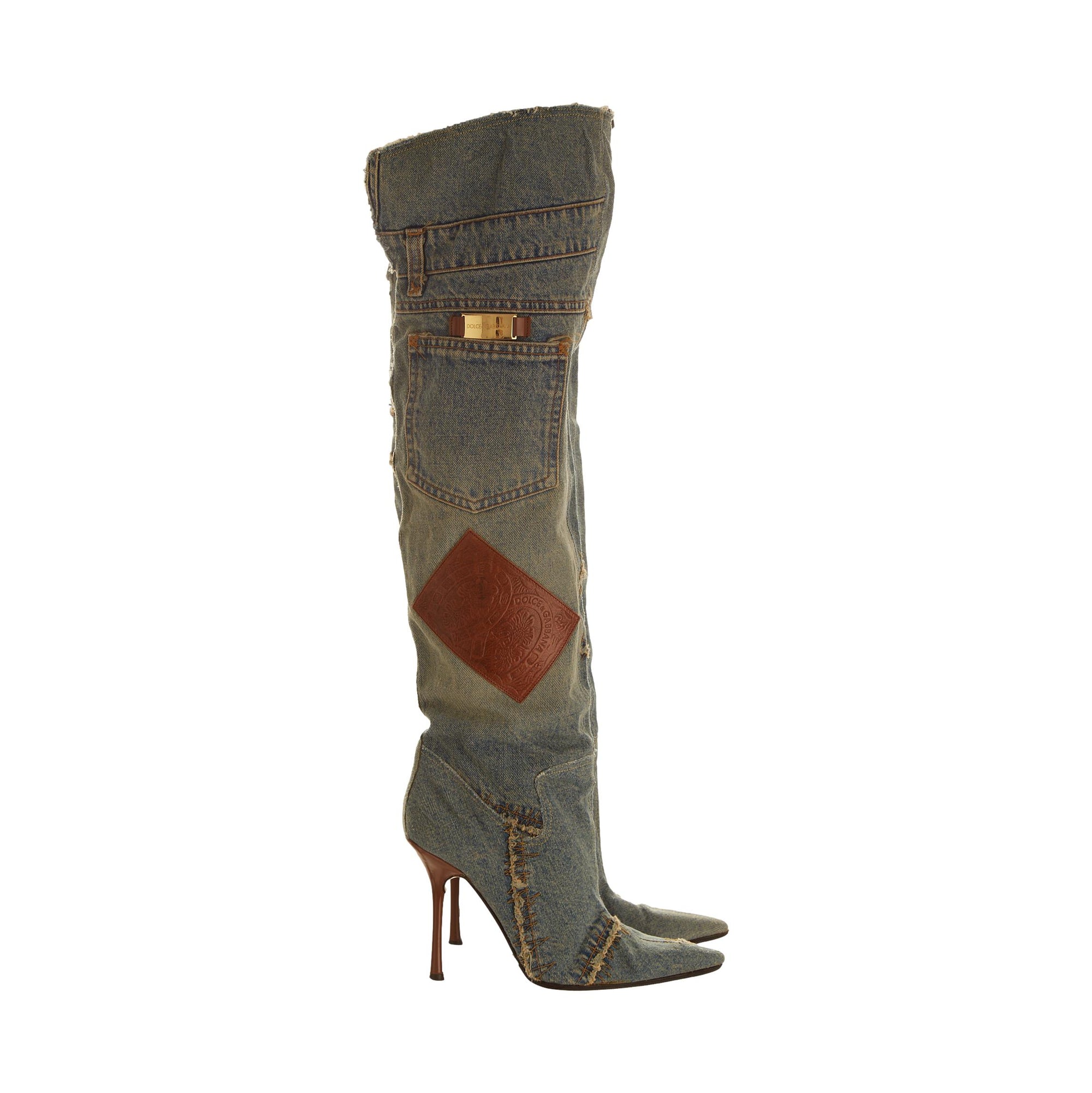 Dolce & Gabbana Denim Patchwork Over-The-Knee Boots