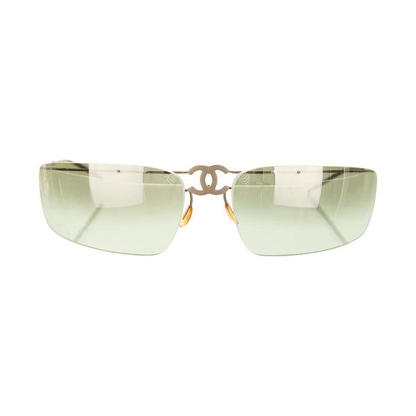 Chanel Green Rimless Center Logo Sunglasses