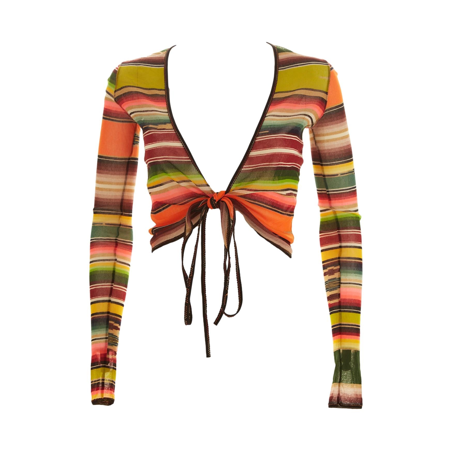 Jean Paul Gaultier Multicolor Striped Mesh Tie Top