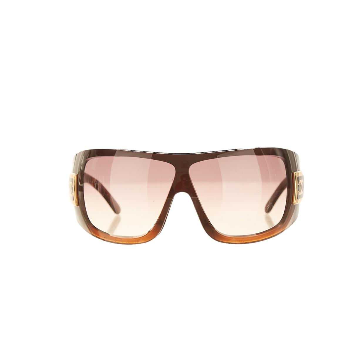 Chanel Brown Oversized Shield Sunglasses